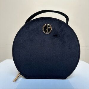 GIORGIO ARMANI ROUND BEAUTY BAG BLACK VELVET HANDBAG